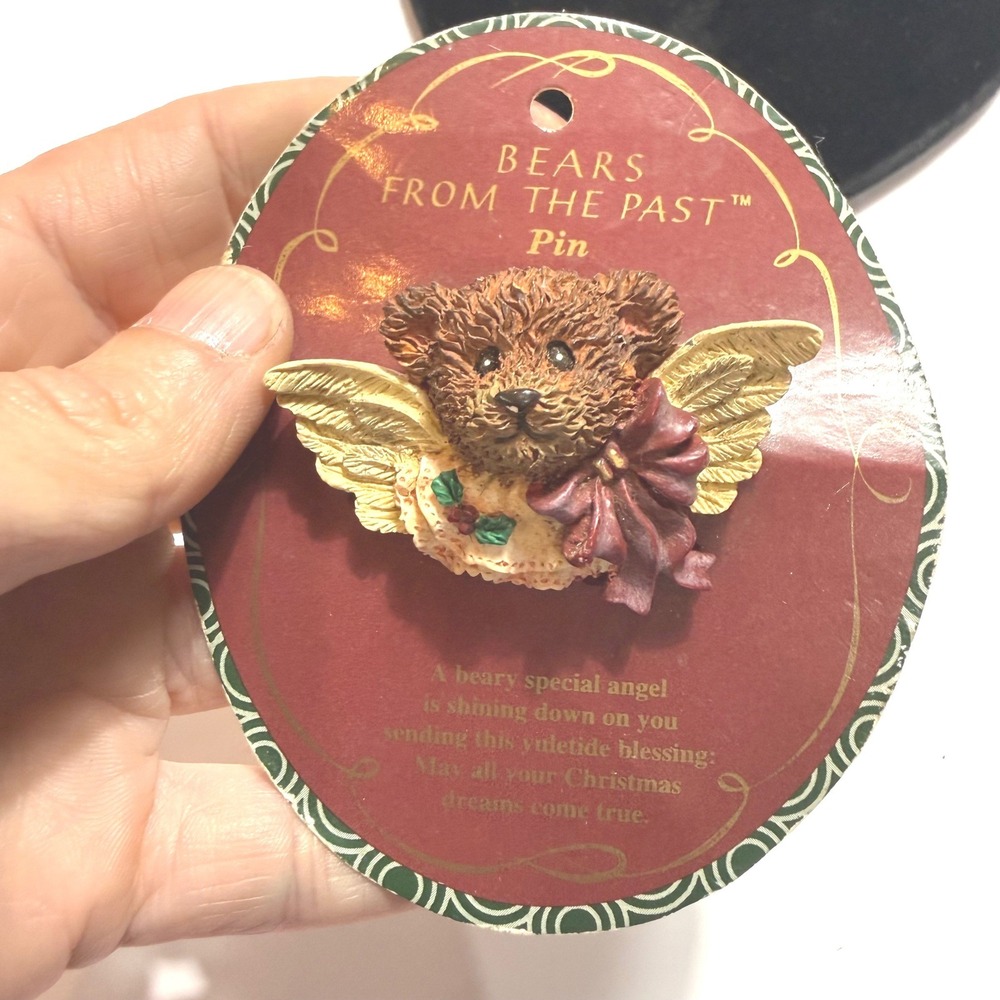 Russ Berrie Bears From The Past Angel Bear Pin Christmas Resin Brooch 19426 NEW